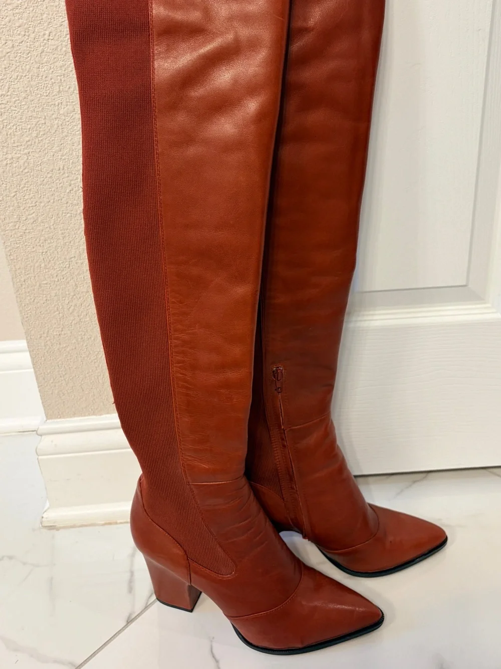 Sam Edelman Natasha Over The Knee Leather Boots Red Maroon 8